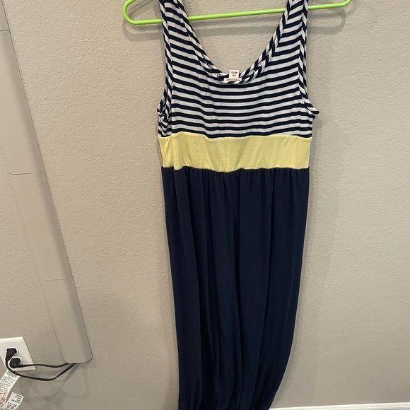 EUC Mossimo Size Large Empire style Maxi dress. White and navy with yellow - Picture 2 of 6